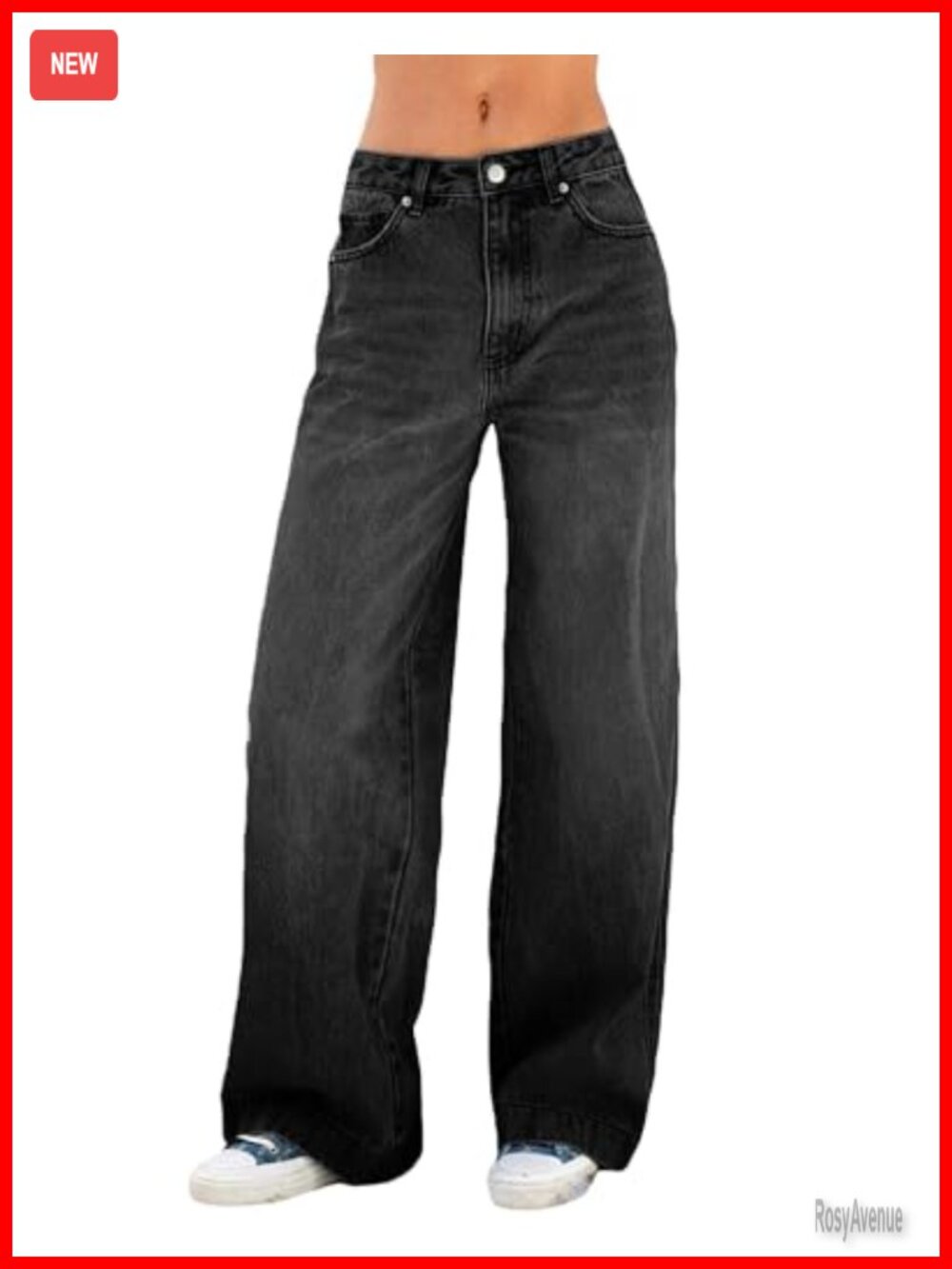Wide Leg Low Rise Stretchy Denim Jeans Button Fly Pockets